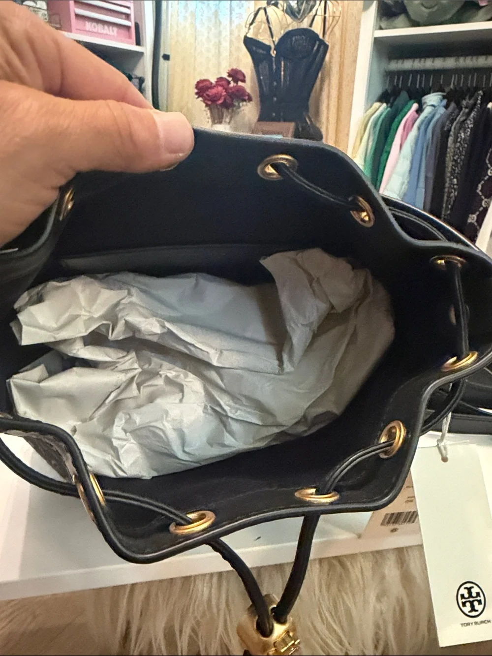 Tory Burch Black T Monogram Bucket Tote